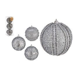 SET 3 BOLAS NAVIDAD 8CM PLATA RELIEVE SURT 2