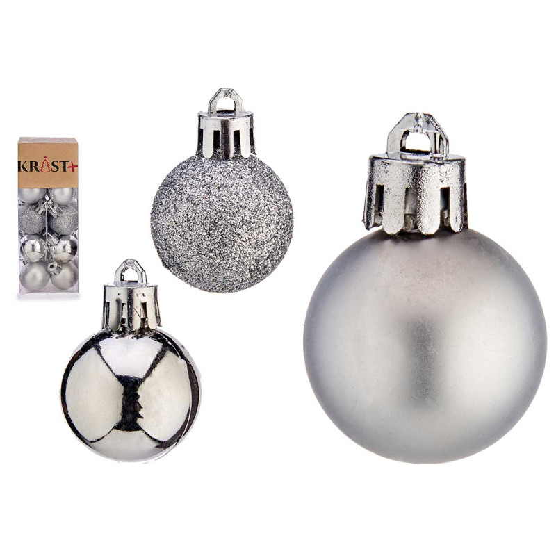 SET 20 BOULES NOEL 3CM ARGENTES ASST