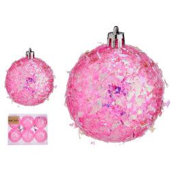 SET 6 BOLAS NAVIDAD ROSA 6CM