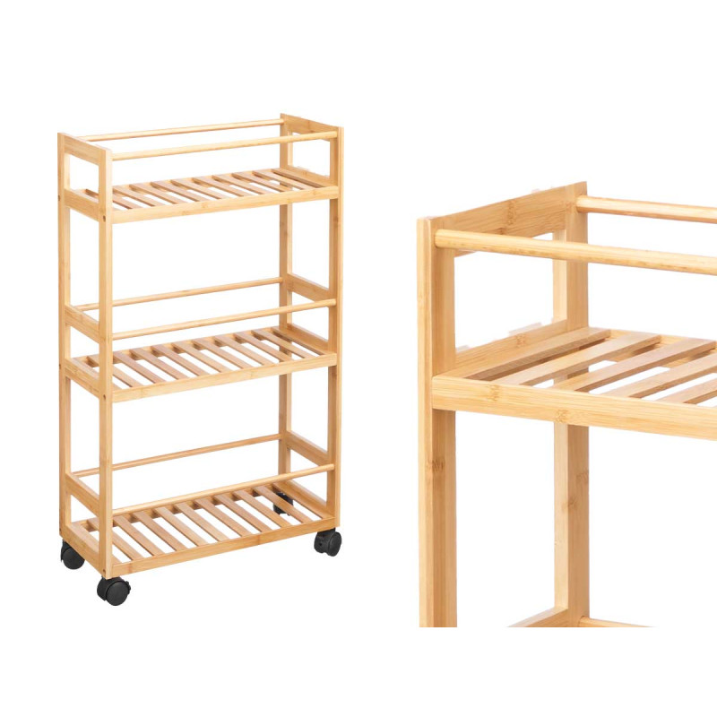 BAMBOO SHELF WITH WHEELS 3 SHELVES