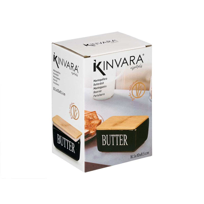 MANTEQUILLERA NEGRA TAPA BAMBU