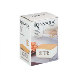 WHITE BUTTER DISH BAMBOO COVER