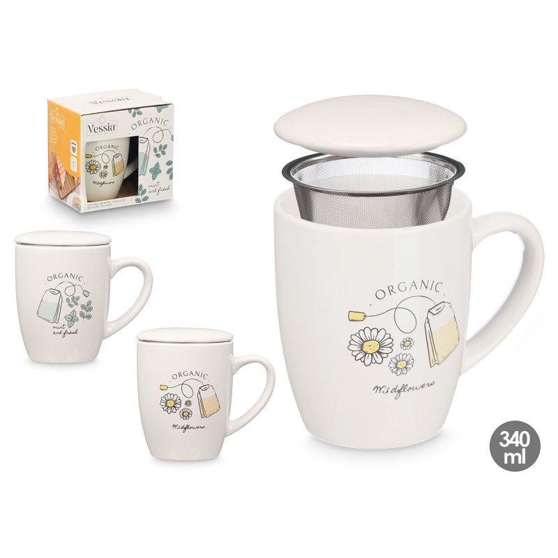 TAZZA PORCELLANA ORGANIC TAPPO FILTRO ASS2 340ML