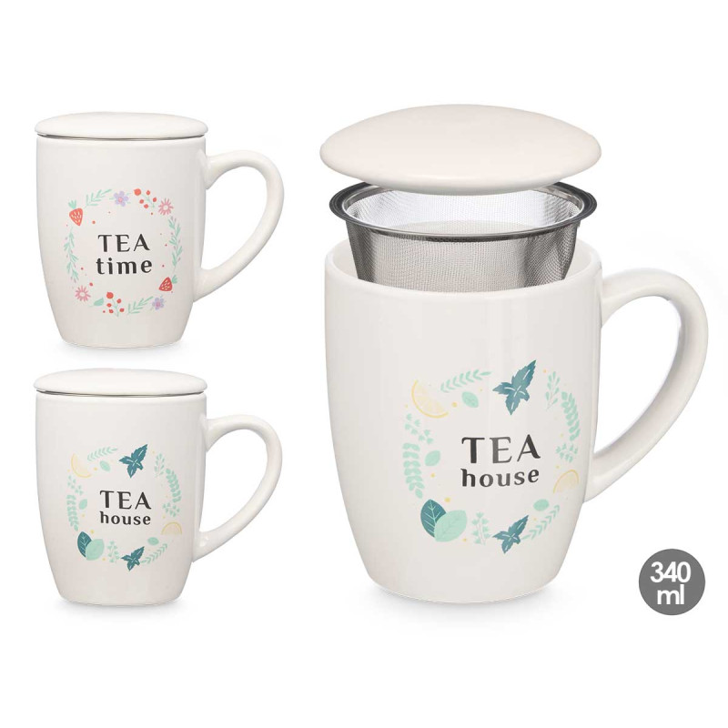 TAZZA PORCELLANA TEA HOUSE TAPPO FILTRO ASS2 340ML