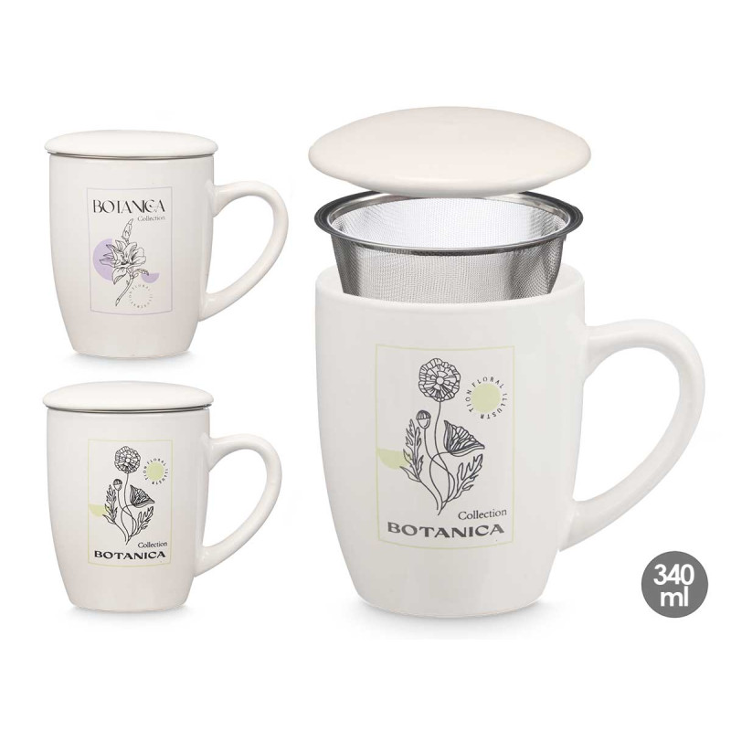 TAZZA PORCELLANA BOTANICA TAPPO FILTRO ASS2 340ML