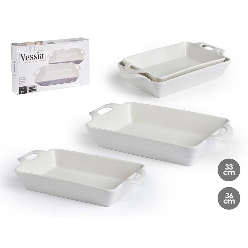 SET 2 RECTANGULAR BAKING PLATE OPEN HANDLE