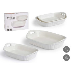 SET 2 RECTANGULAR BAKING PLATE OPEN HANDLE