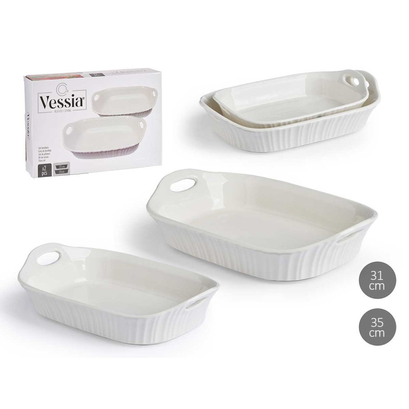 SET 2 RECTANGULAR BAKING PLATE OPEN HANDLE