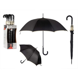 CHAPÉU DE CHUVA 8 VARETAS PRETO COM BORDA CREME
