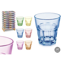 VASO VIDRIO 300 ML SURT 6 COLORES DISPLAY