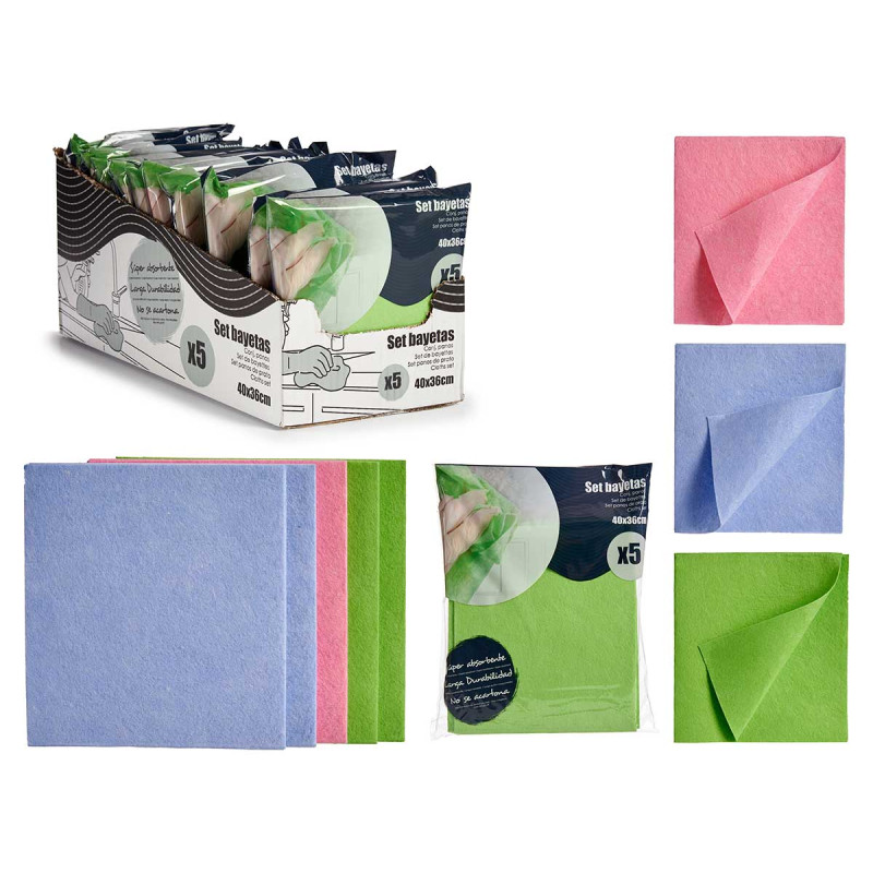 SET 5 BAYETAS SUAVE 40X36CM SURT 3 COL