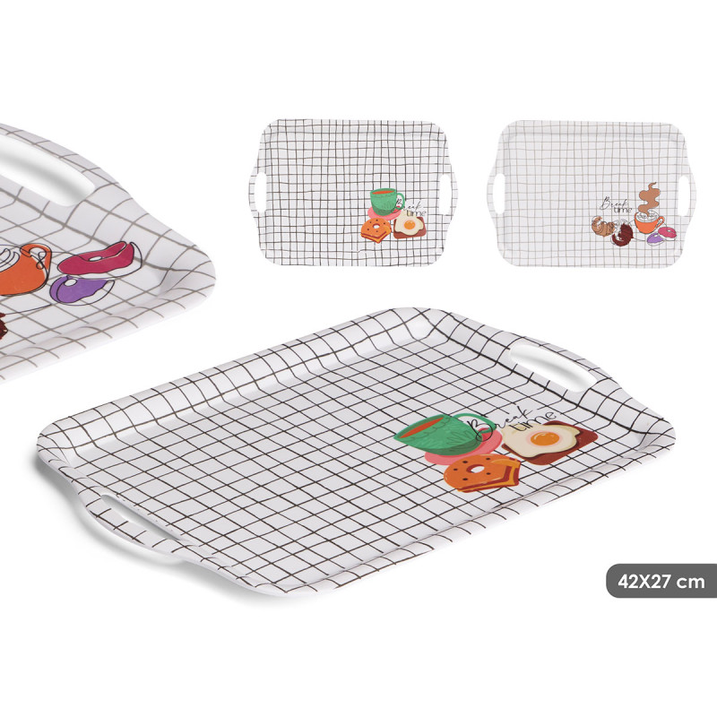MELAMINE TRAY 42X27CM ASSORTED 2 BREAK