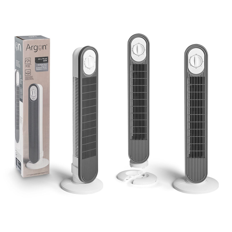 VENTILATEUR TOUR ROTATIF GRIS BLANC 45W