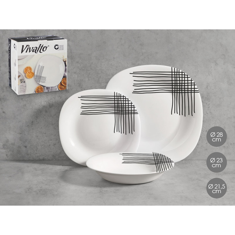 VAISSELLE DÉCORÉE CARRÉE 18 PIÈCES