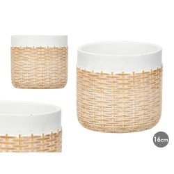 CEMENT POT RATTAN EFFECT 16CM WHITE