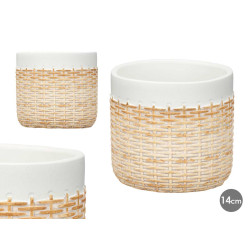 CEMENT POT RATTAN EFFECT 14CM WHITE