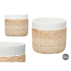 CEMENT POT RATTAN EFFECT 12CM WHITE