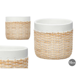 CEMENT POT RATTAN EFFECT 10CM WHITE