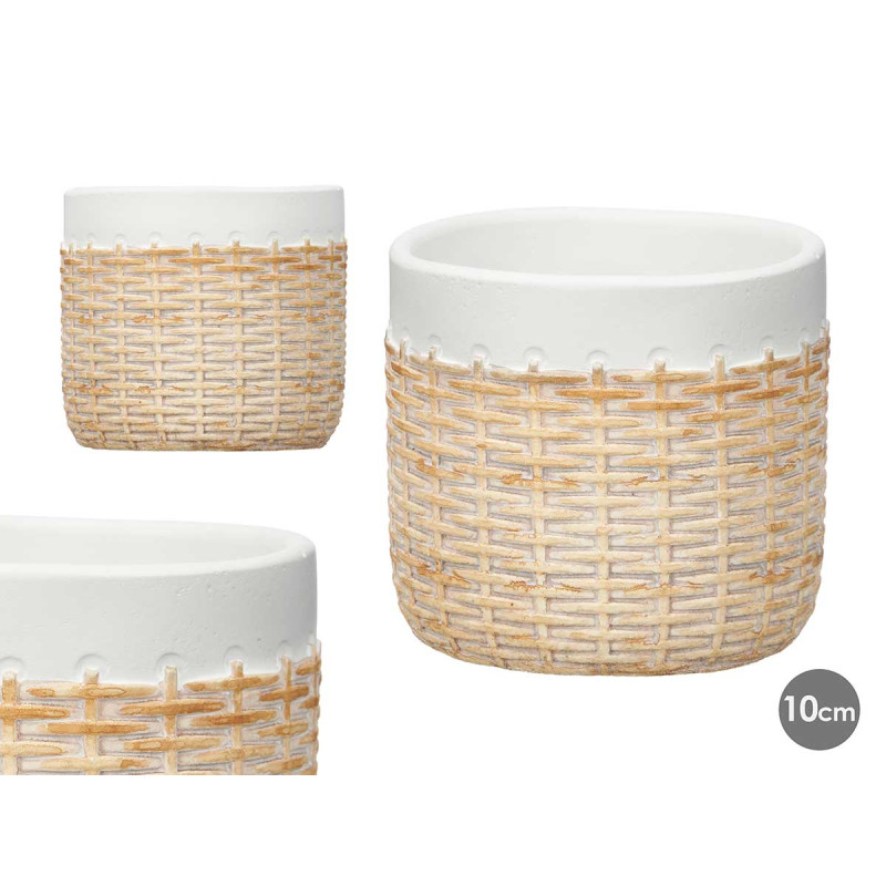 CEMENT POT RATTAN EFFECT 10CM WHITE