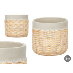 CEMENT POT RATTAN EFFECT 16CM GREY