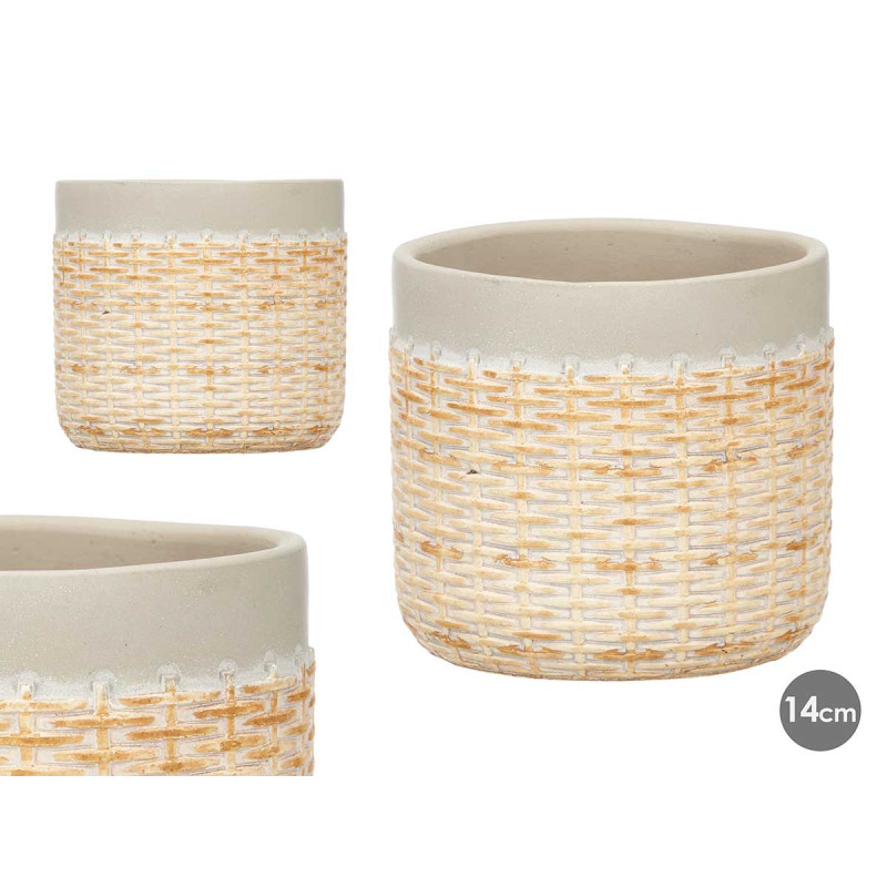 CEMENT POT RATTAN EFFECT 14CM GREY