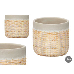 CEMENT POT RATTAN EFFECT 12CM GREY