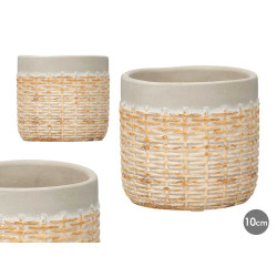 CEMENT POT RATTAN EFFECT 10CM GREY
