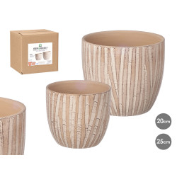 SET 2 OVAL POTS WOOD LOG EFFECT 20 25CM 