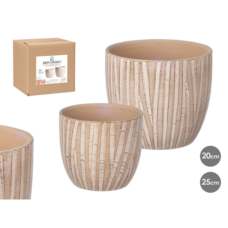 SET 2 POTS OVALES EFFET TRONC 20 25CM