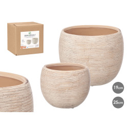 SET 2 MACETAS RAYADA BEIGE 19 25CM