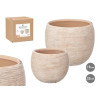 SET 2 STRIPED POTS BEIGE 19 25CM 