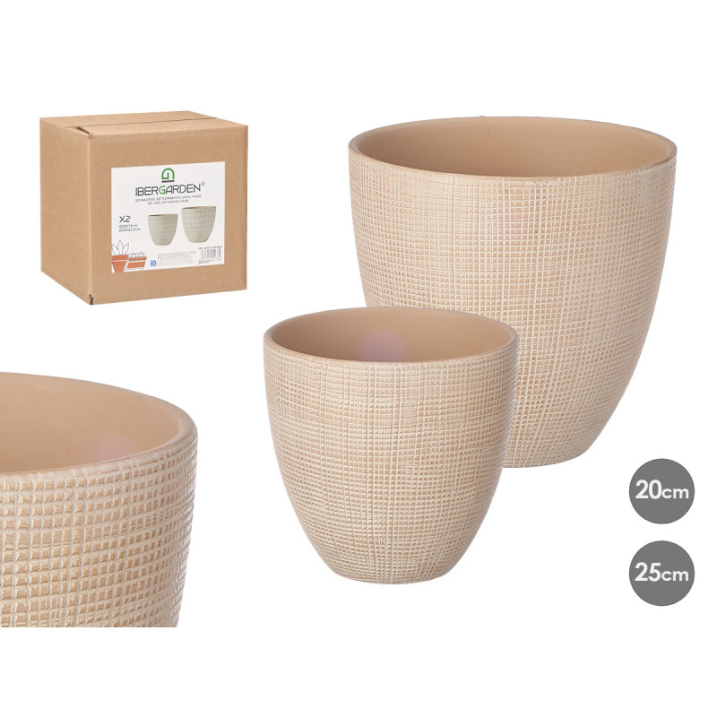 CONJ 2 VASOS PADRAO QUADRADOS BEGES 20 25CM