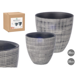 SET 2 CHEQUERED POTS ANTHRACITE 20 25CM  