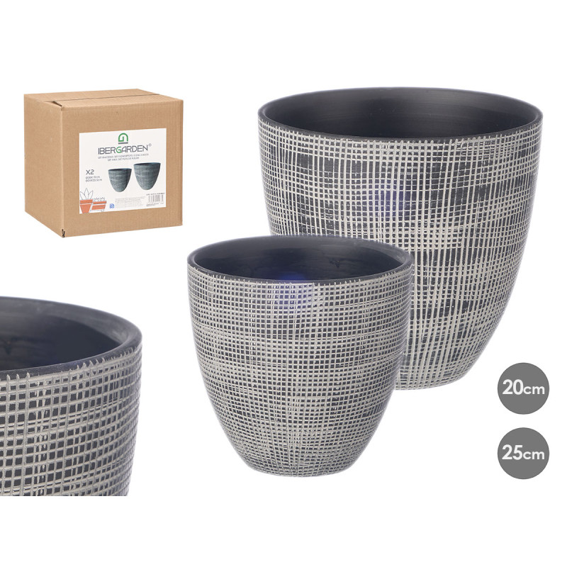 SET 2 CHEQUERED POTS ANTHRACITE 20 25CM  