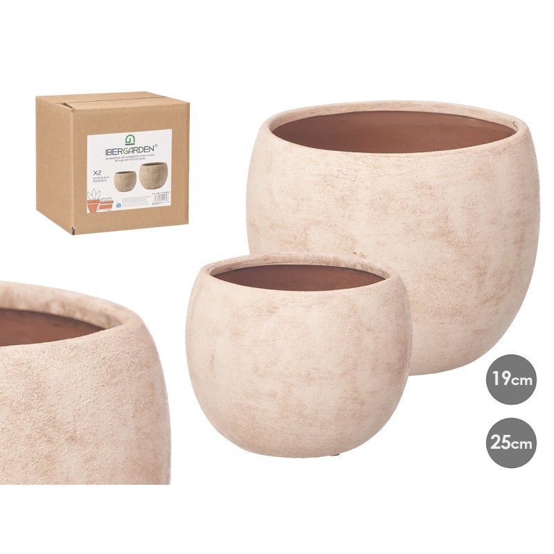 SET 2 WRINKLED POTS BEIGE 19 25CM  