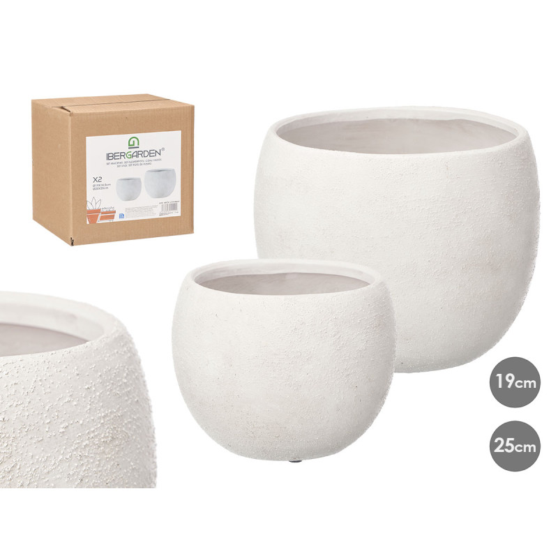 SET 2 POTS RUGUEUX BLANC 19 25CM