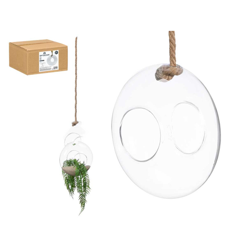 VASE SUSPENDUE DOUBLE BOULE CORDE MOYEN