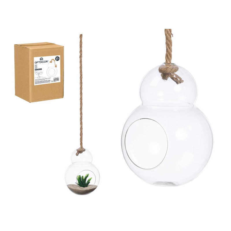 VASE SUSPENDUE DOUBLE BOULE CORDE PETIT