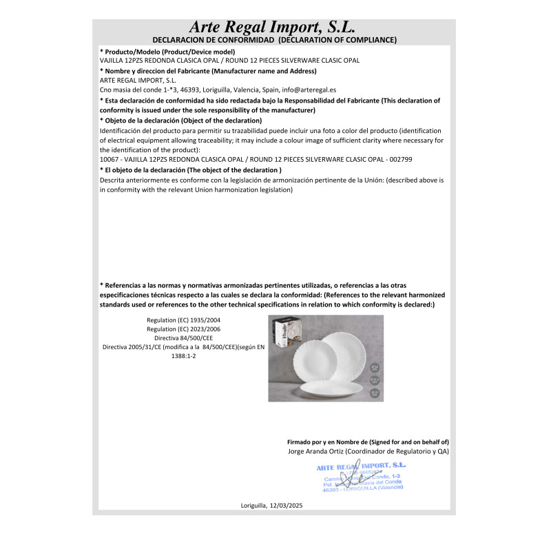 SERVIZIO TAVOLA12 PZ ROTONDO CLASSICO OPAL