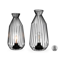 WROUGHT IRON LAMP WITH BULB IN BULBOUS SHAPE