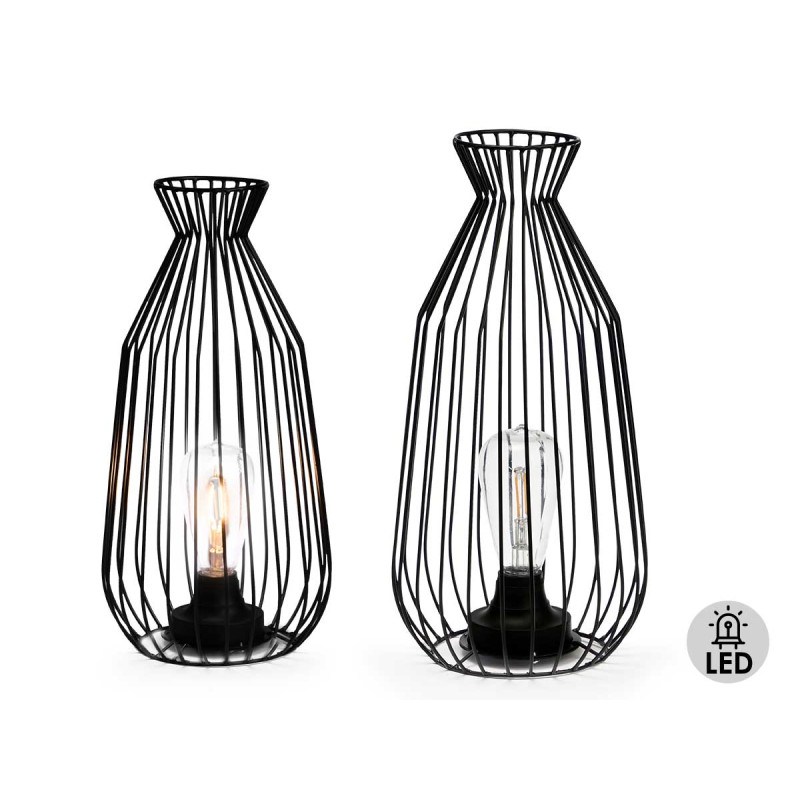 WROUGHT IRON LAMP WITH BULB IN BULBOUS SHAPE