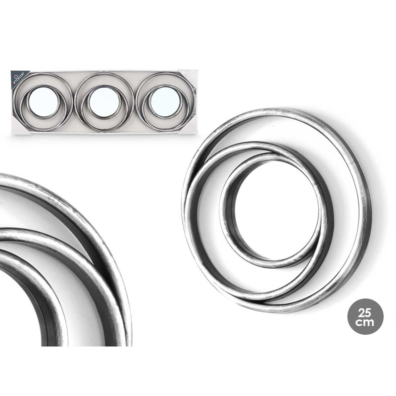 SET 3 SPECCHI CERCHI NERO ARGENTATO