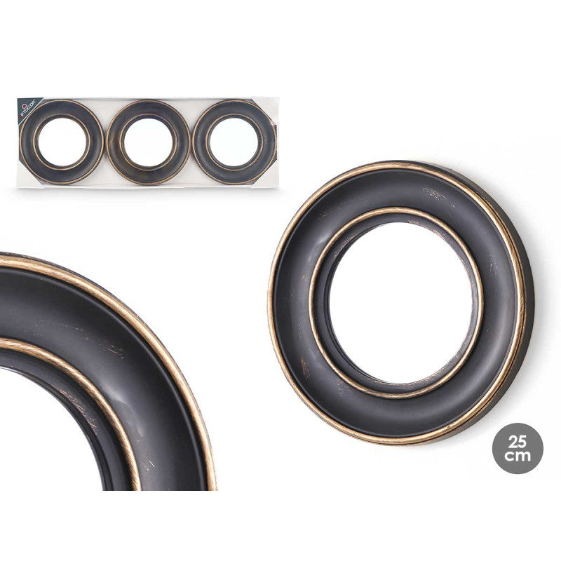 SET 3 ROUNDED MIRROWS GOLDEN BLACK 