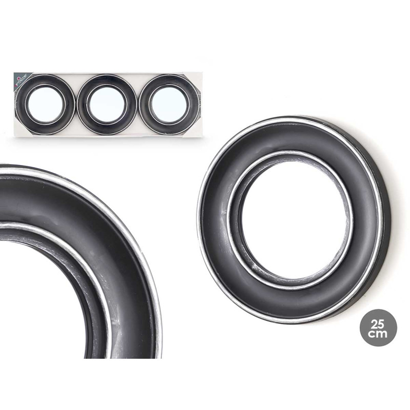 SET 3 ROUNDED MIRROWS SILVER BLACK 