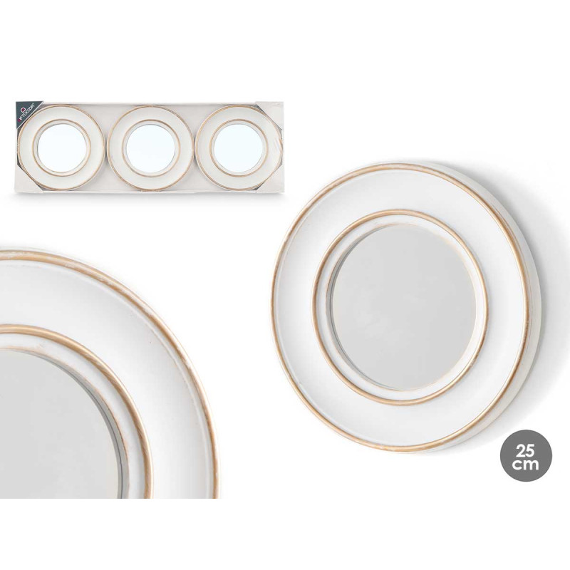 SET 3 ROUNDED MIRROWS GOLDEN WHITE