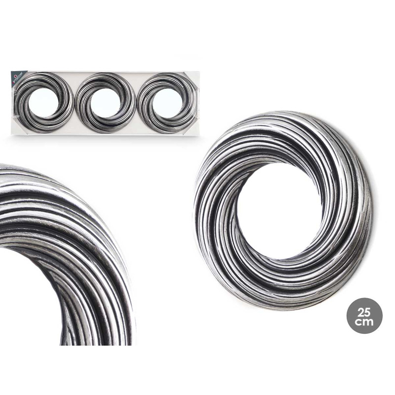 SET 3 ROUNDED MIRROWS BLACK AND SILVER WAVES