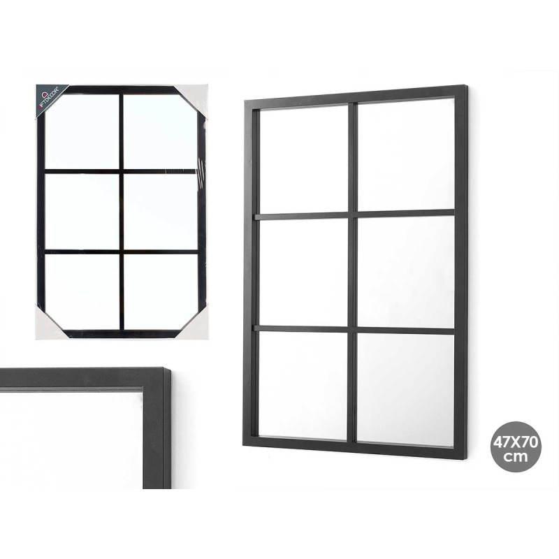 ESPELHO RECTANGULAR 6 QUADRADOS PRETO