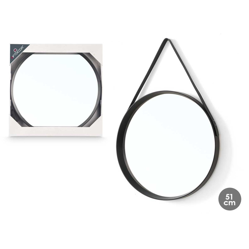 MIROIR ROND À SUSPENDRE NOIR