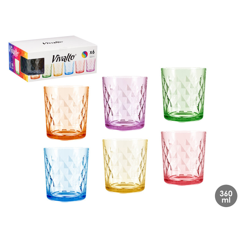 360ML DIAMOND GLASS TUMBLER ASSORTED 6 COL