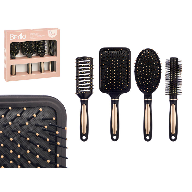 SET 4 BLACK GOLD HAIR BRUSHES